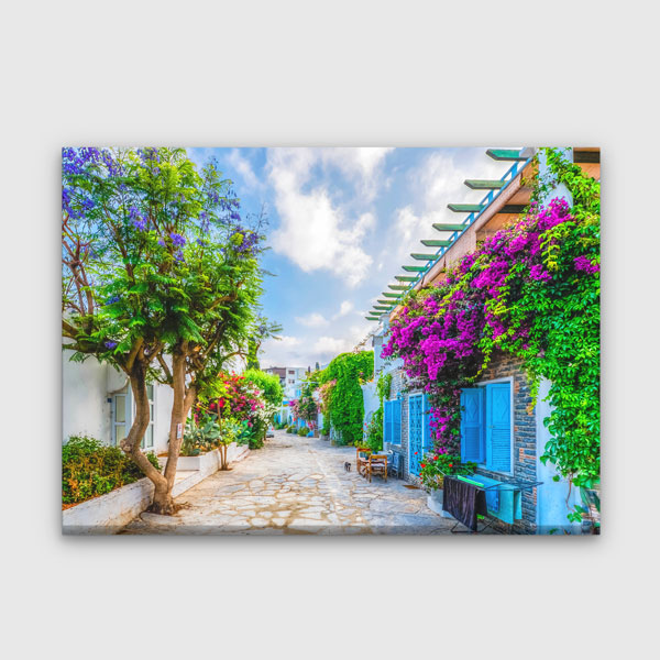 canvas-wall-art-12005-0 Çiçeklerle Çevrili Renkli Sokak Manzaralı Duvar Tablosu Kanvas Tablo 12005