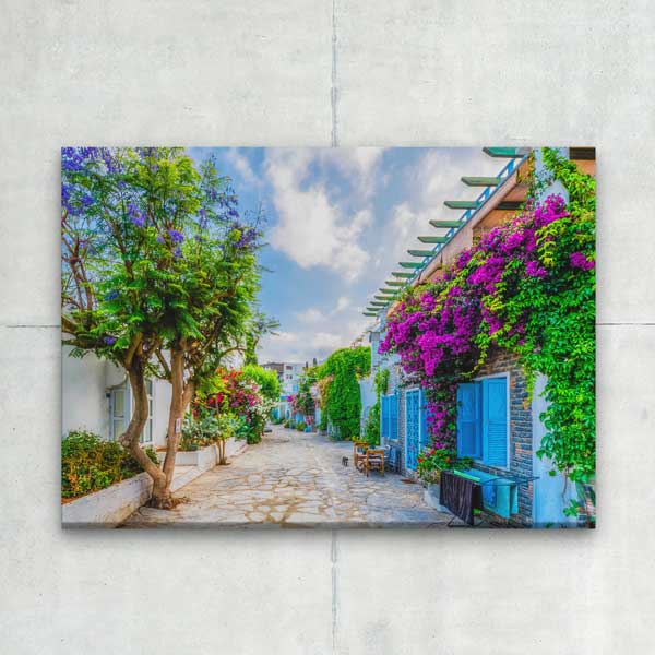Çiçeklerle Çevrili Renkli Sokak Manzaralı Duvar Tablosu Kanvas Tablo 12005