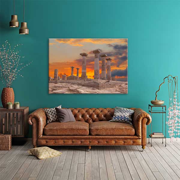 Antik Sütunlar ve Gün Batımı Manzaralı Kanvas Tablo 12006