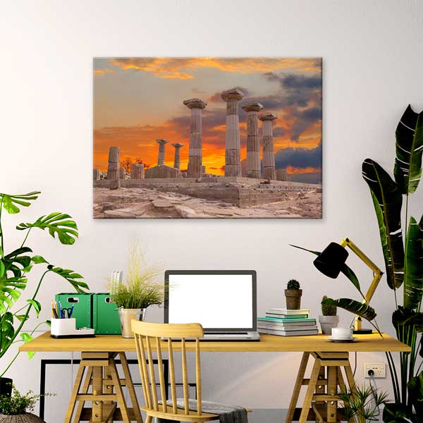 Antik Sütunlar ve Gün Batımı Manzaralı Kanvas Tablo 12006