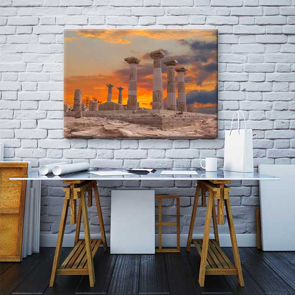 Antik Sütunlar ve Gün Batımı Manzaralı Kanvas Tablo 12006