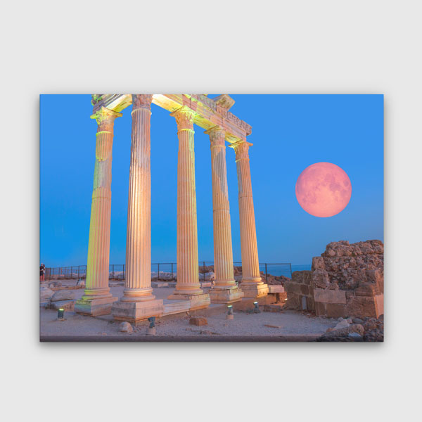 Dolunay Altında Antik Sütunlar Manzaralı Duvar Tablosu Kanvas Tablo 12007