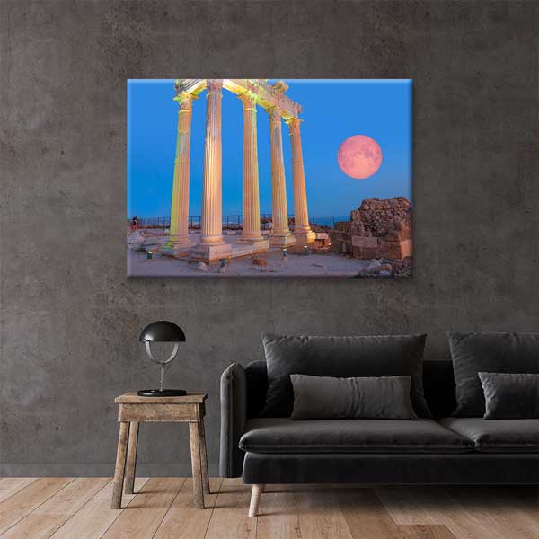 Dolunay Altında Antik Sütunlar Manzaralı Duvar Tablosu Kanvas Tablo 12007