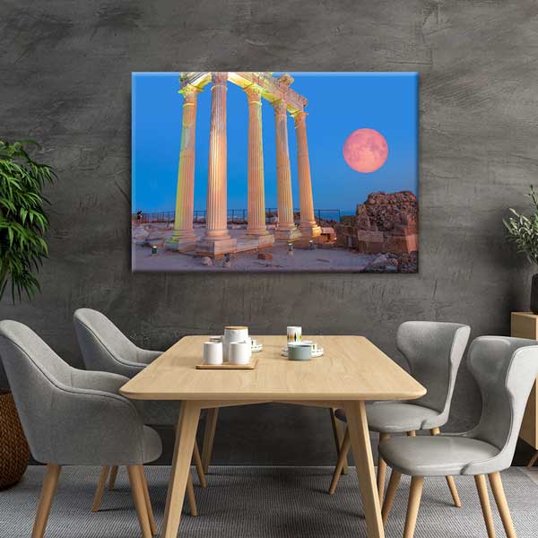 Dolunay Altında Antik Sütunlar Manzaralı Duvar Tablosu Kanvas Tablo 12007