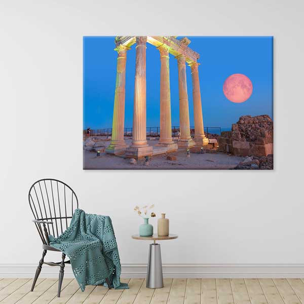 Dolunay Altında Antik Sütunlar Manzaralı Duvar Tablosu Kanvas Tablo 12007