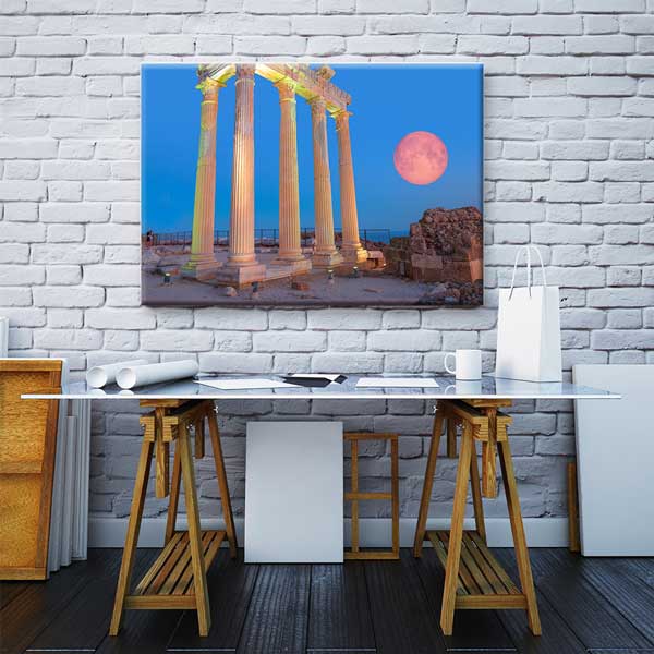 Dolunay Altında Antik Sütunlar Manzaralı Duvar Tablosu Kanvas Tablo 12007