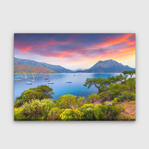 Gün Batımında Koy ve Dağ Manzarası Kanvas Tablo 12019