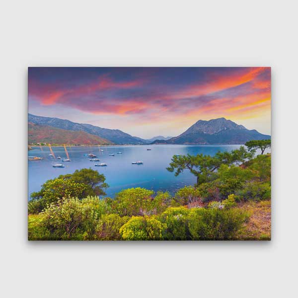 Gün Batımında Koy ve Dağ Manzarası Kanvas Tablo 12019