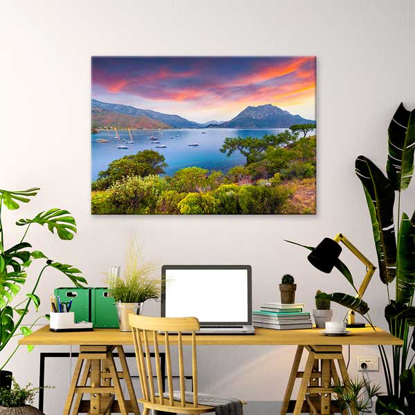 Gün Batımında Koy ve Dağ Manzarası Kanvas Tablo 12019