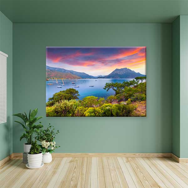 Gün Batımında Koy ve Dağ Manzarası Kanvas Tablo 12019