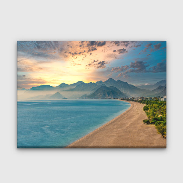 Kumsal Kıyı ve Dağ Silueti Kanvas Tablo 12020