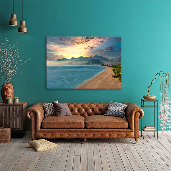 Kumsal Kıyı ve Dağ Silueti Kanvas Tablo 12020