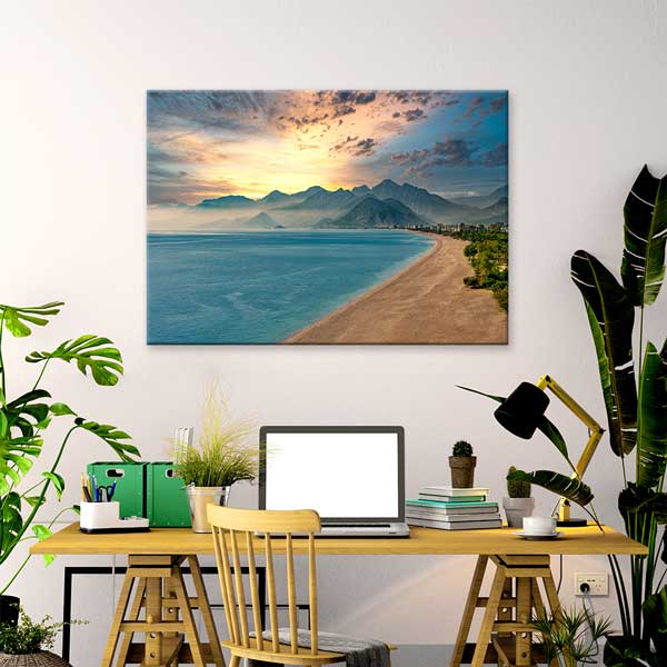 Kumsal Kıyı ve Dağ Silueti Kanvas Tablo 12020