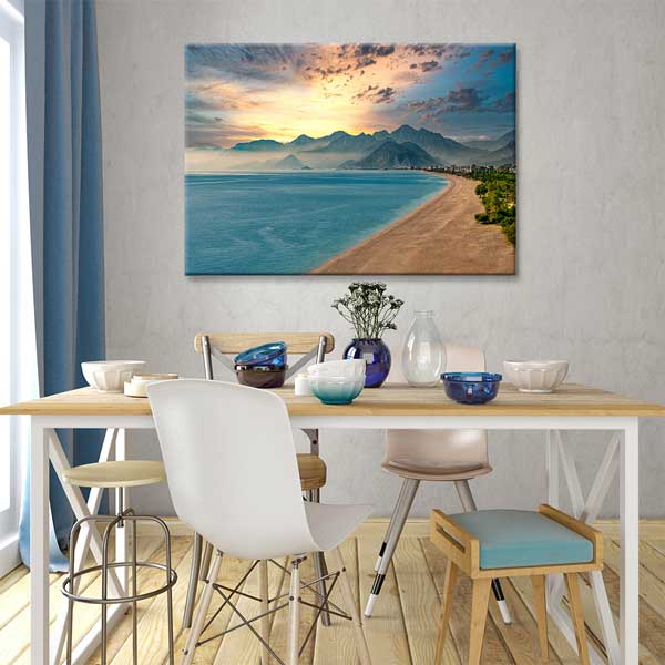 Kumsal Kıyı ve Dağ Silueti Kanvas Tablo 12020
