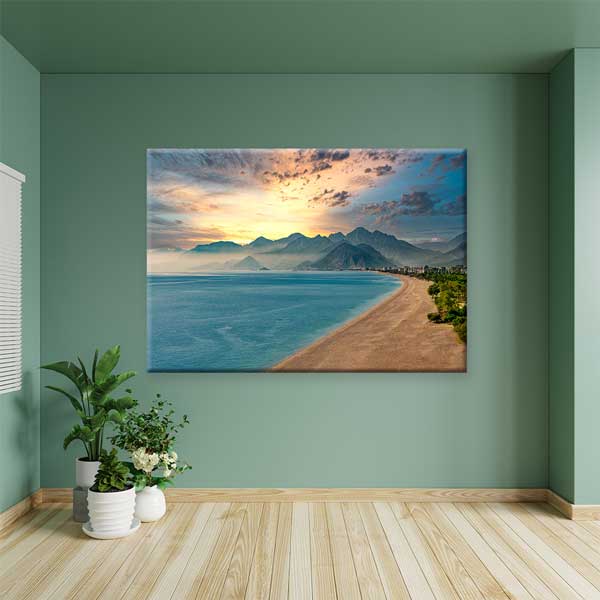 Kumsal Kıyı ve Dağ Silueti Kanvas Tablo 12020