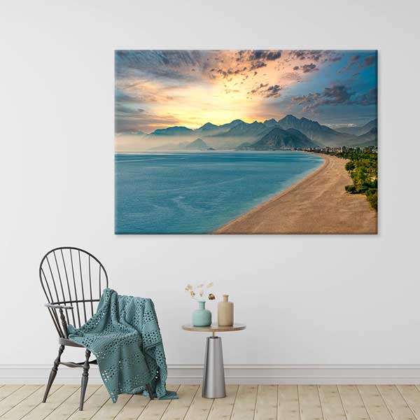 Kumsal Kıyı ve Dağ Silueti Kanvas Tablo 12020