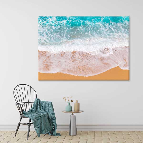 Kuş Bakışı Turkuaz Deniz ve Kumsal Dalgaları Kanvas Tablo 12035