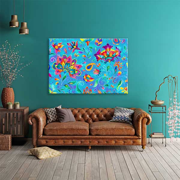 Geleneksel Türk Çiçek Motifli Renkli Duvar Tablosu Kanvas Tablo 12128