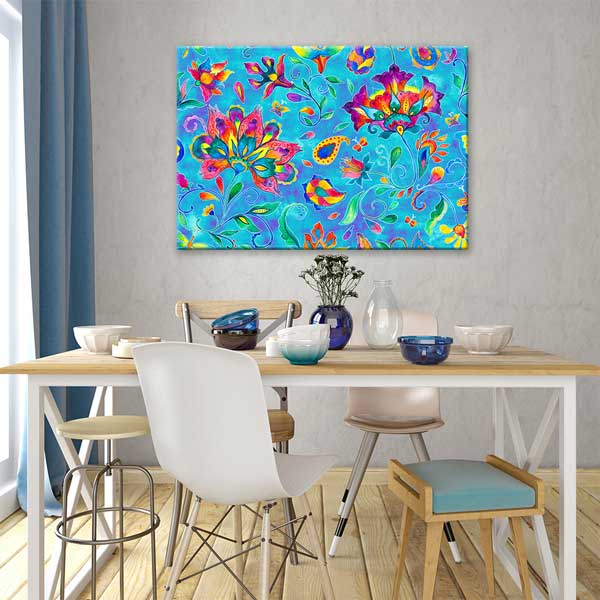 Geleneksel Türk Çiçek Motifli Renkli Duvar Tablosu Kanvas Tablo 12128