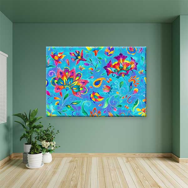 Geleneksel Türk Çiçek Motifli Renkli Duvar Tablosu Kanvas Tablo 12128