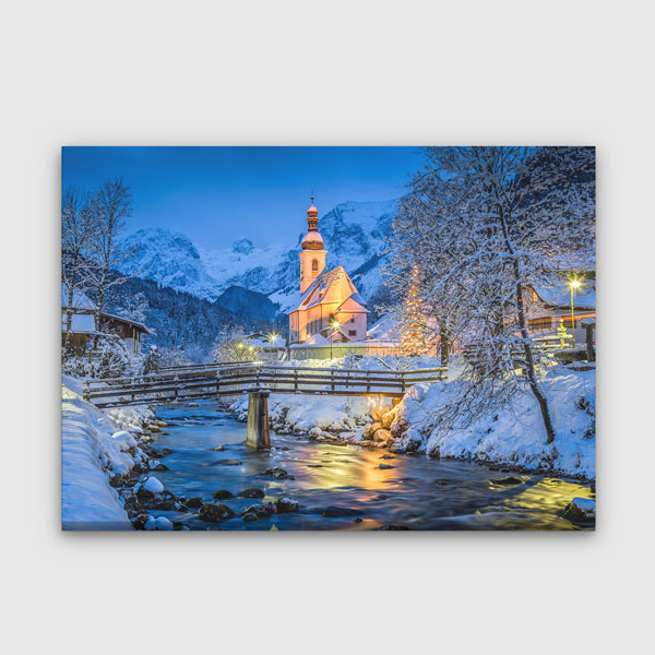Kış Köyü Nehir Manzarası Kanvas Tablo 13450