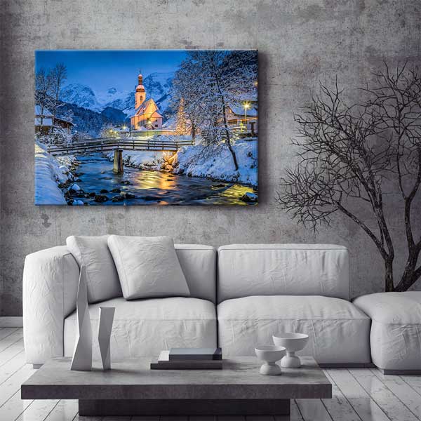 Kış Köyü Nehir Manzarası Kanvas Tablo 13450