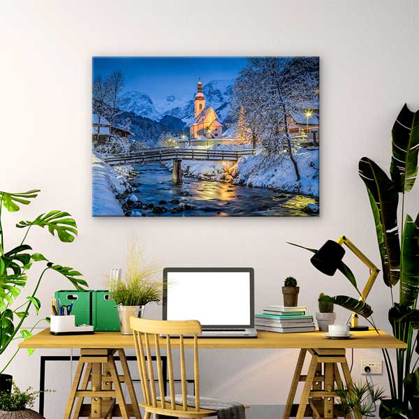 Kış Köyü Nehir Manzarası Kanvas Tablo 13450