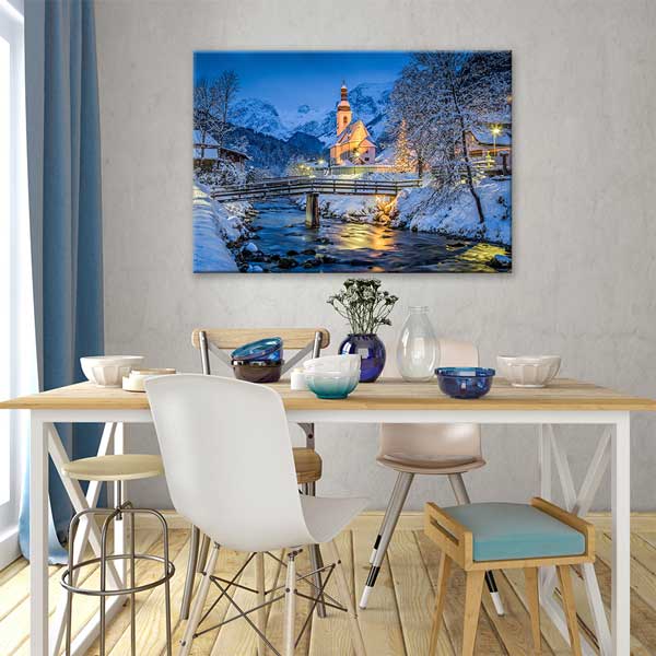 Kış Köyü Nehir Manzarası Kanvas Tablo 13450