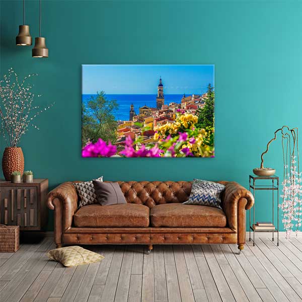 Akdeniz Sahil Kasabası Manzara Kanvas Tablo 13453