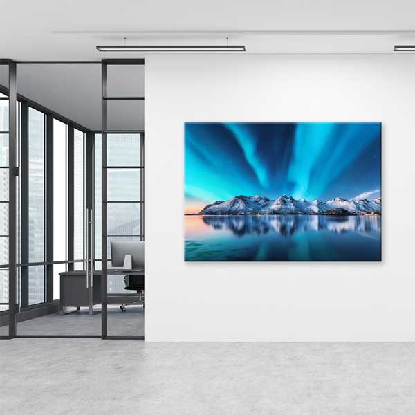 Kuzey Işıkları ve Buzlu Dağlar Gece Manzarası Kanvas Tablo 13473