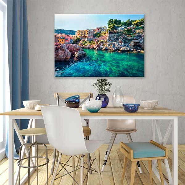 Akdeniz Kıyı Kasabası Turkuaz Deniz Manzarası Kanvas Tablo 13530