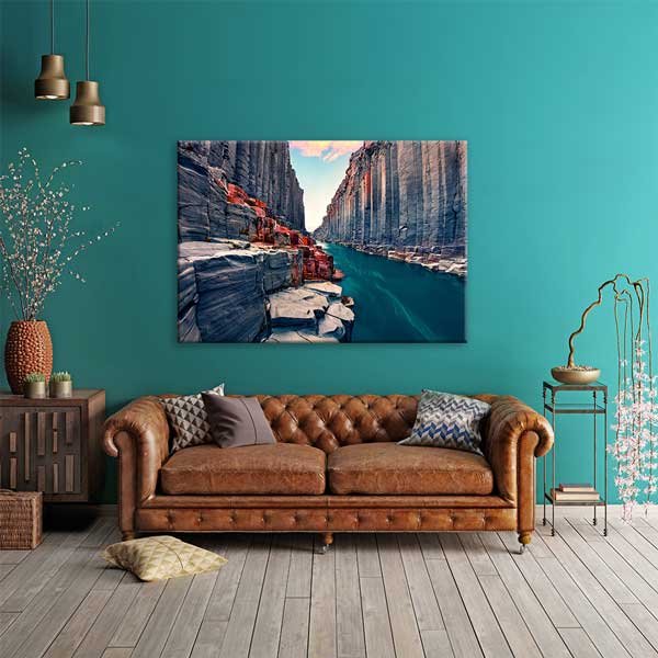 Kanyon Kaya Geçidi ve Turkuaz Su Manzarası Kanvas Tablo 13532