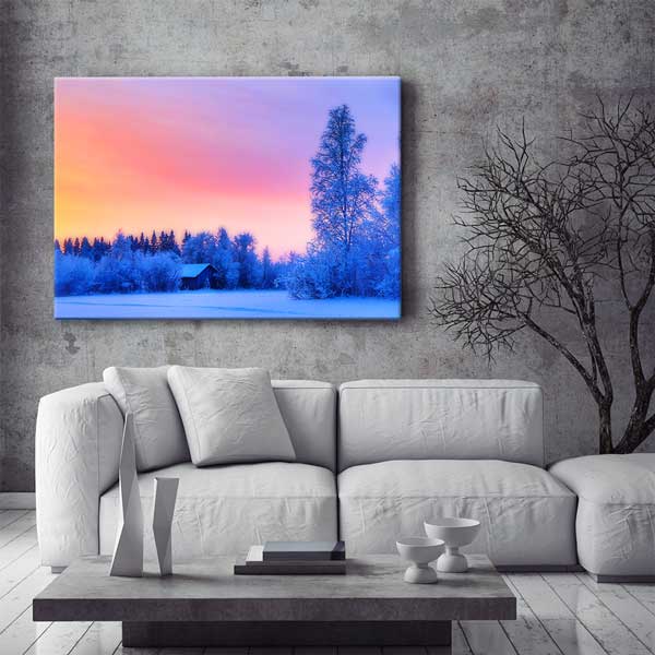 Karlı Orman ve Gün Batımı Manzarası Kanvas Tablo 13542