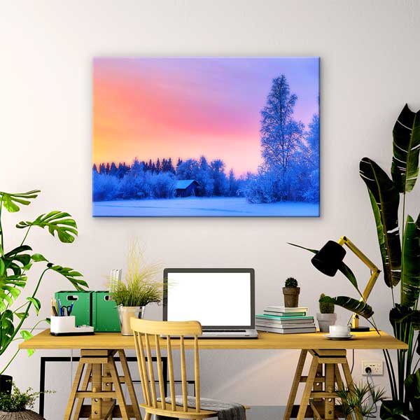 Karlı Orman ve Gün Batımı Manzarası Kanvas Tablo 13542