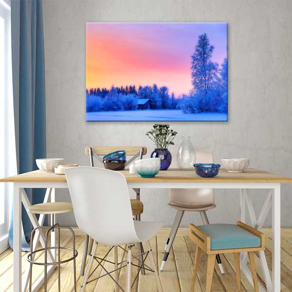 Karlı Orman ve Gün Batımı Manzarası Kanvas Tablo 13542
