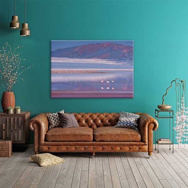 Flamingolu And Dağları Tuz Gölü Manzarası Kanvas Tablo 13571