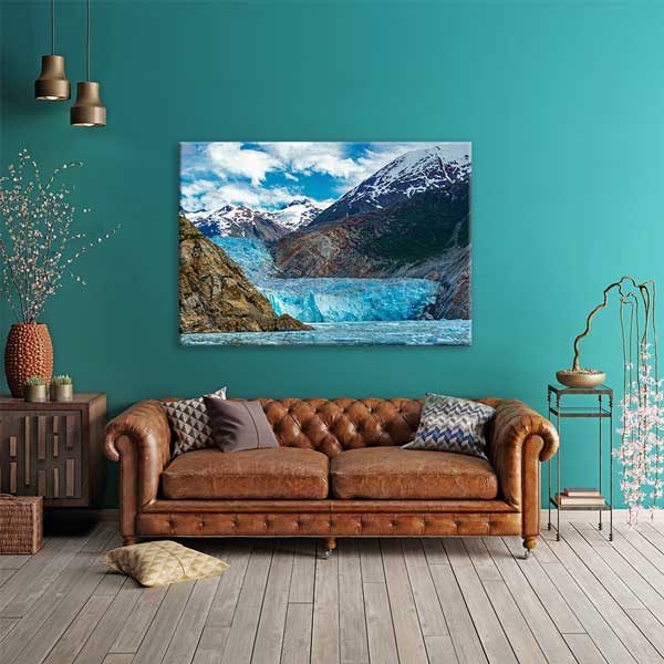 Turkuaz Buzul ve Karlı Dağlar Manzarası Kanvas Tablo 13609