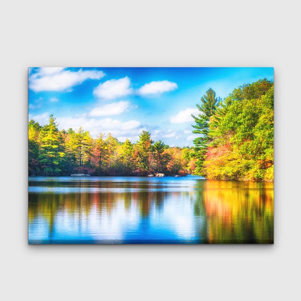 Sonbahar Ormanı ve Göl Yansıması Manzarası Kanvas Tablo 13617
