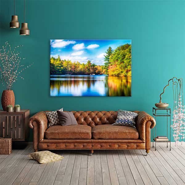 Sonbahar Ormanı ve Göl Yansıması Manzarası Kanvas Tablo 13617