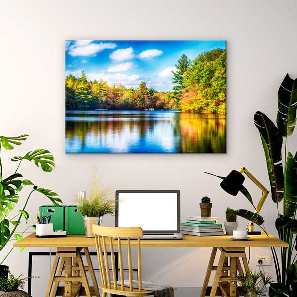Sonbahar Ormanı ve Göl Yansıması Manzarası Kanvas Tablo 13617
