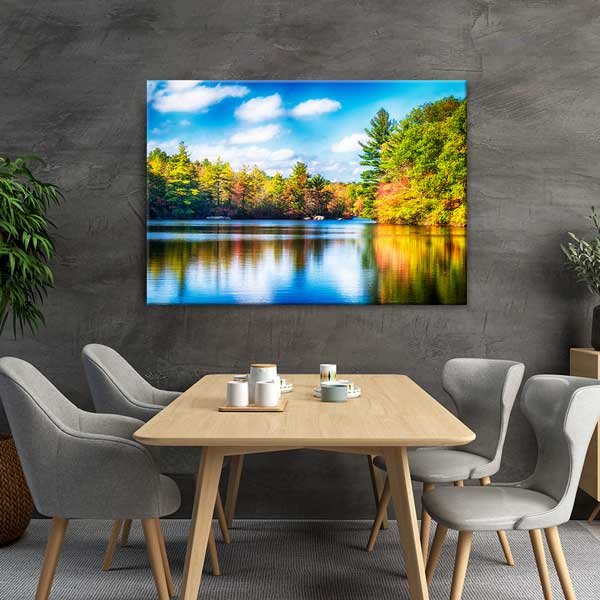 Sonbahar Ormanı ve Göl Yansıması Manzarası Kanvas Tablo 13617