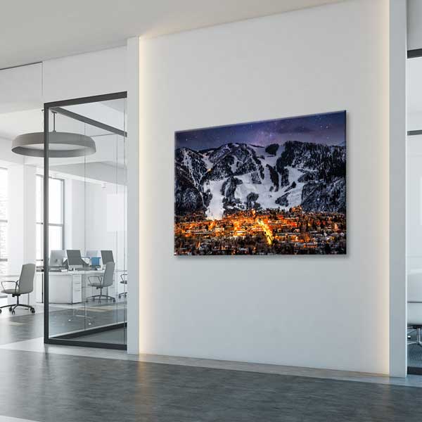 Yıldızlı Gecede Karlı Dağ Kasabası Manzarası Fotoğraf Sanatı Kanvas Tablo 13630
