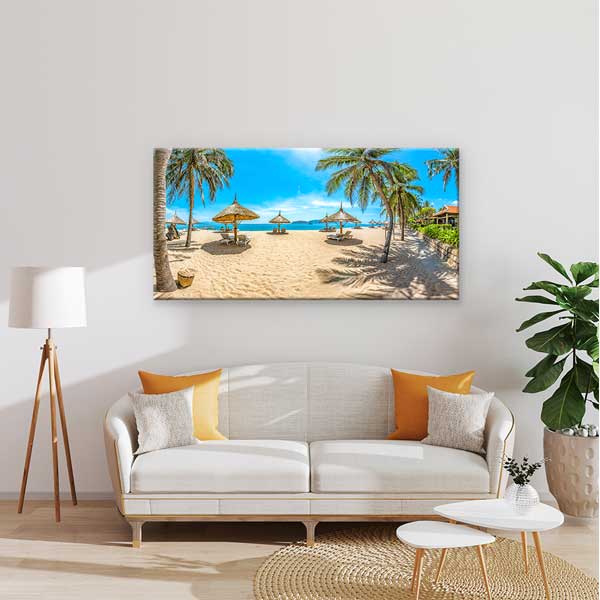 Tropikal Plaj ve Şezlonglar Manzara Kanvas Tablo – 13661