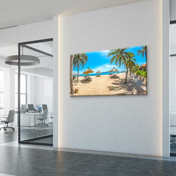 Tropikal Plaj ve Şezlonglar Manzara Kanvas Tablo – 13661