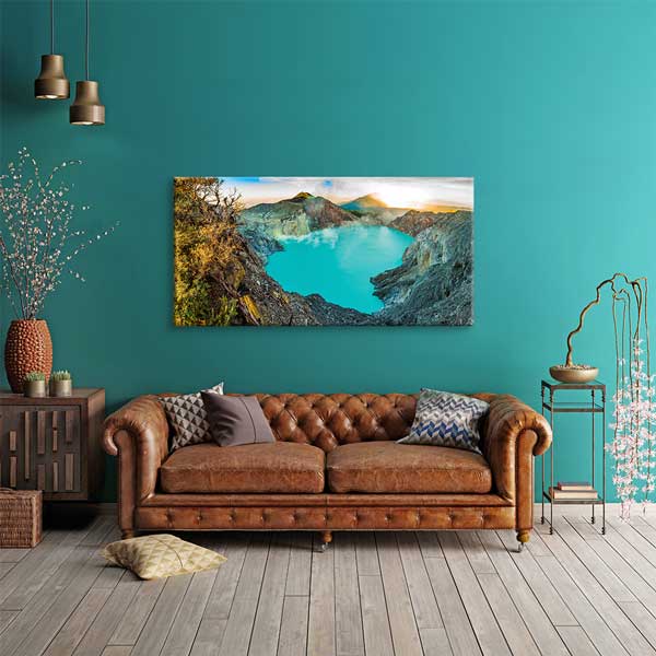 canvas-wall-art-13667-01 Turkuaz Krater Gölü ve Dağ Manzarası Kanvas Tablo – 13667