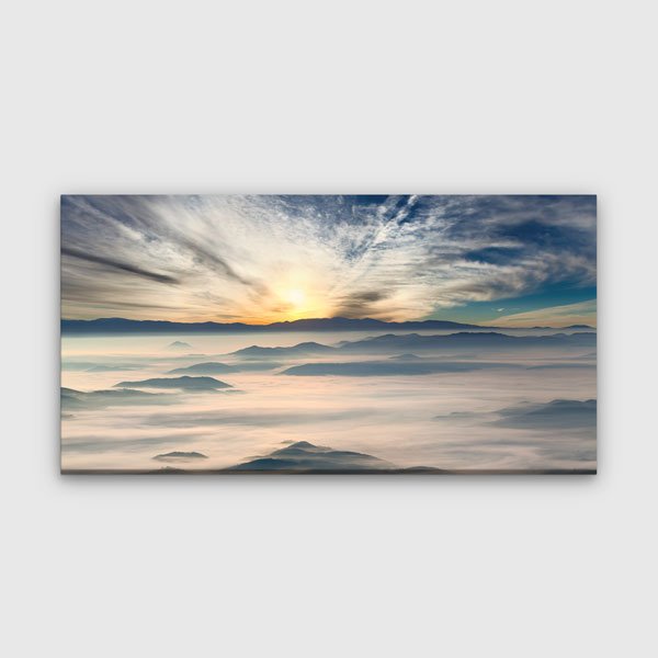 canvas-wall-art-13675-00 Sisler İçinde Gün Doğumu Dağ Manzarası Panoramik Kanvas Tablo – 13675