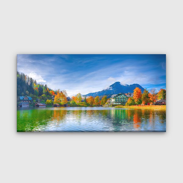 Grundlsee Sonbahar Göl ve Dağ Manzarası Kanvas Tablo – 13692
