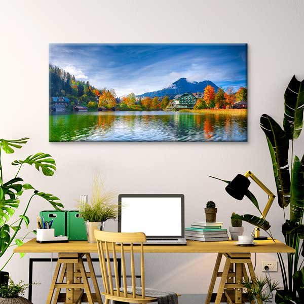Grundlsee Sonbahar Göl ve Dağ Manzarası Kanvas Tablo – 13692