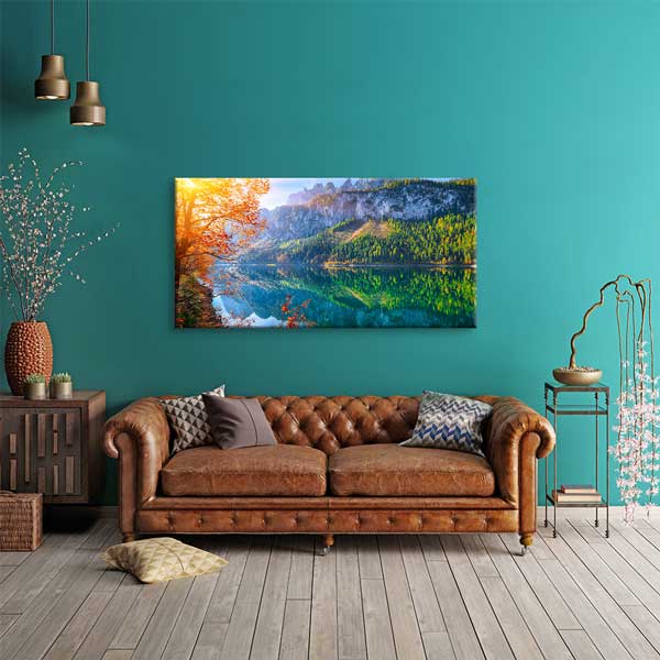 Gosau Gölü Dachstein Dağları Sonbahar Manzarası Kanvas Tablo – 13702
