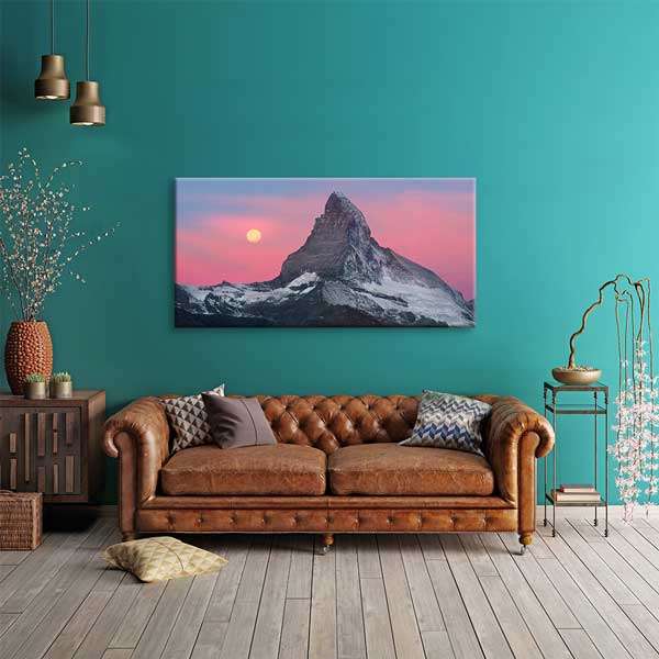 Matterhorn Dağı Ay Doğumu Pembe Gökyüzü Manzarası Kanvas Tablo – 13704